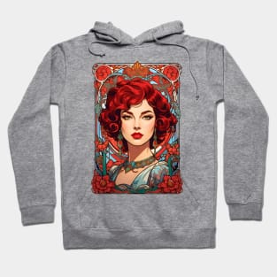 Bohemian Red Haired woman retro vintage floral design Hoodie